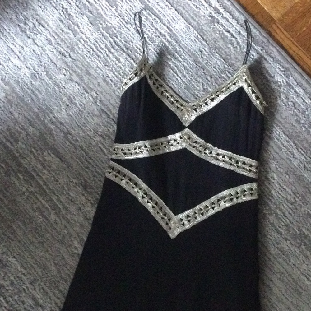 VINTAGE BLACK GAUZE/GOLD METALLIC DETAIL SUNDRESS
